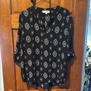 Pink Republic Black and White Relaxed Blouse with Mandarin Collar